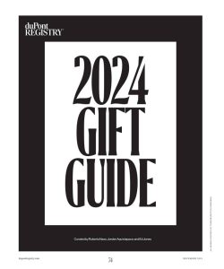 "2024 GIFT GUIDE" page with a black border and curated by three individuals.