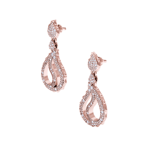High Pave Royal Duo Drop Earrings in 18K Rose Gold