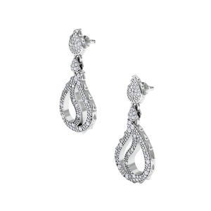 High Pave Royal Duo Drop Earrings in 18K White Gold