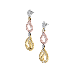 High Pave Royal Trio Dangles in 18K Tricolor Gold